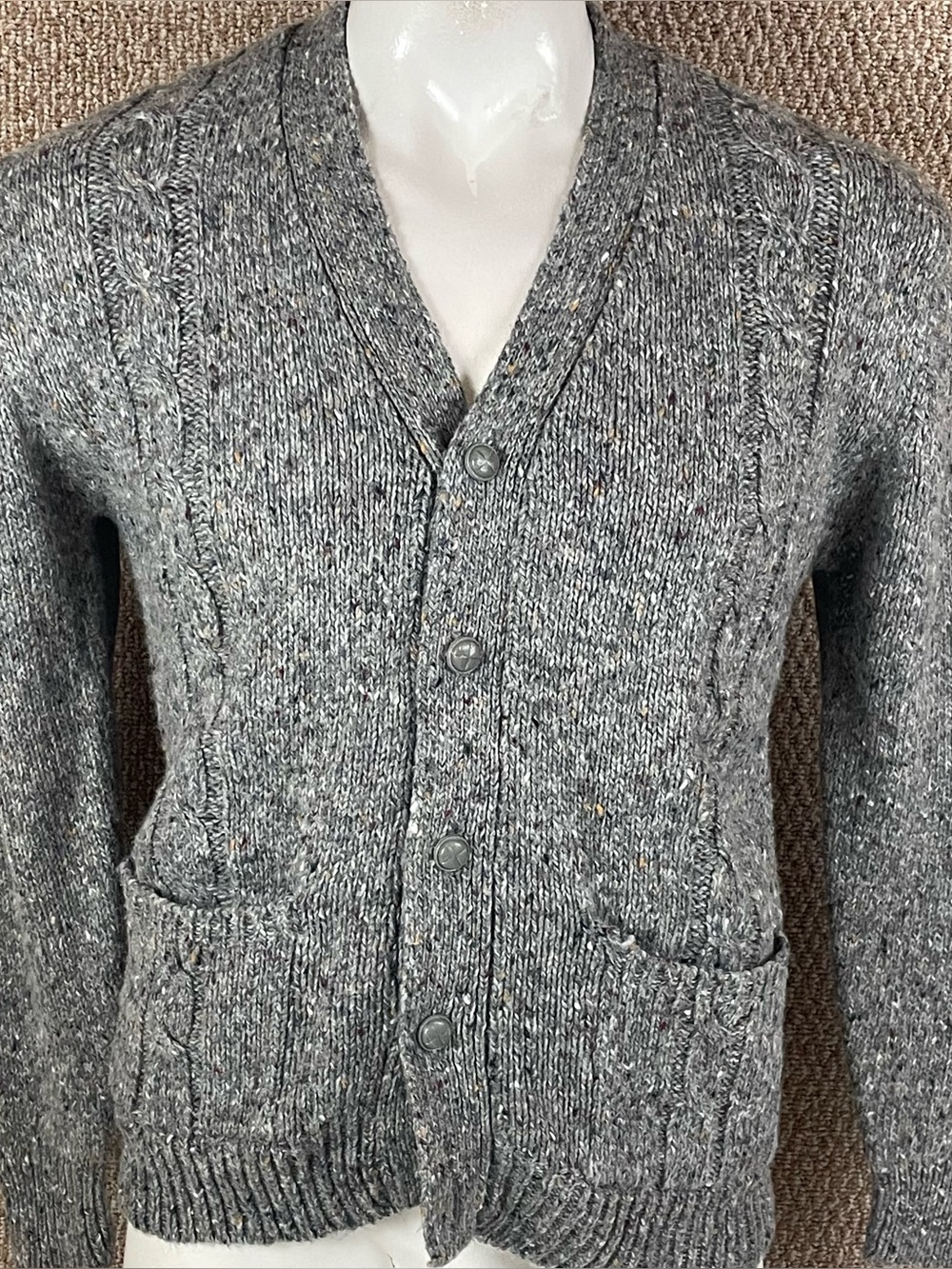 Vintage Cardigan Sweater Men’s Large Wool Donegal Flecked Golf Grandpa 90s B22